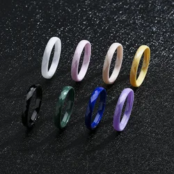 3mm Thin Stackable Ceramic Ring Women Plain Wedding Band Black White Pink Purple Green Minimalist Promise Pinky Ring Size 5-12