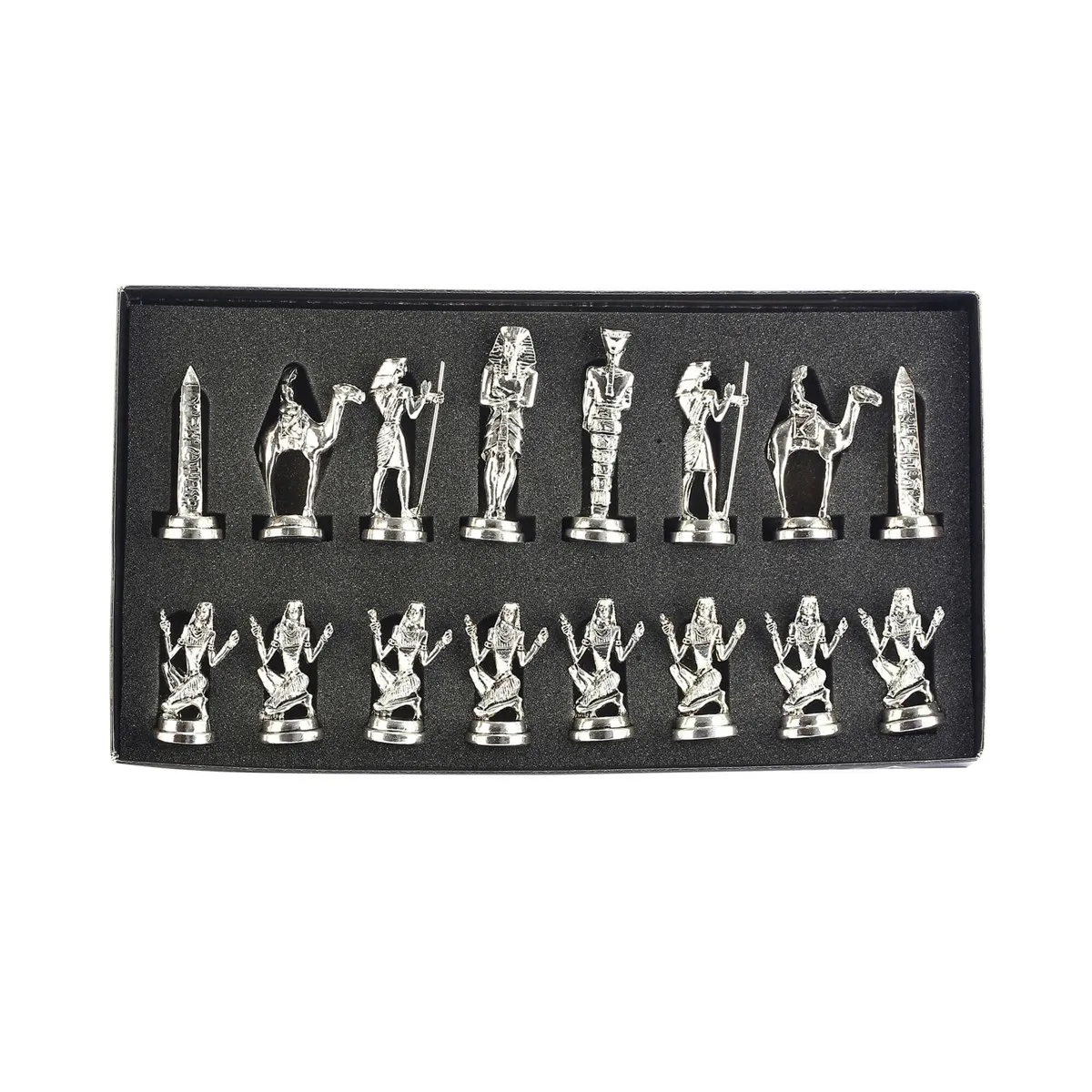 PRESTIJHome Large Metal Antique Egyptian Chess Piece Antique Glossy or Matte (Board Not Included)