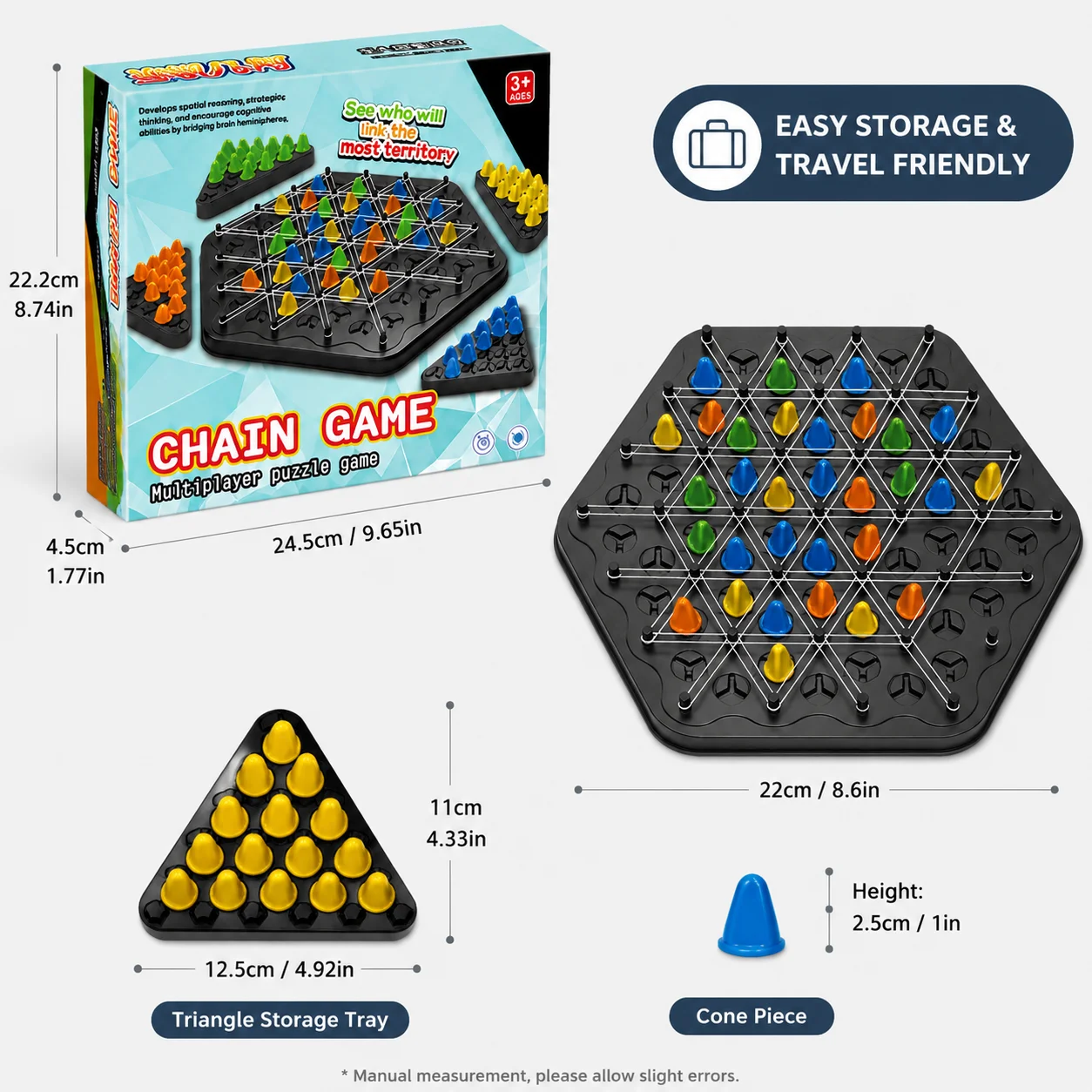 Triggle Chain Triangle Chess Board Game Rubber Band Educational Logical Thinking Toy for Kids Parent-Child Desktop Game