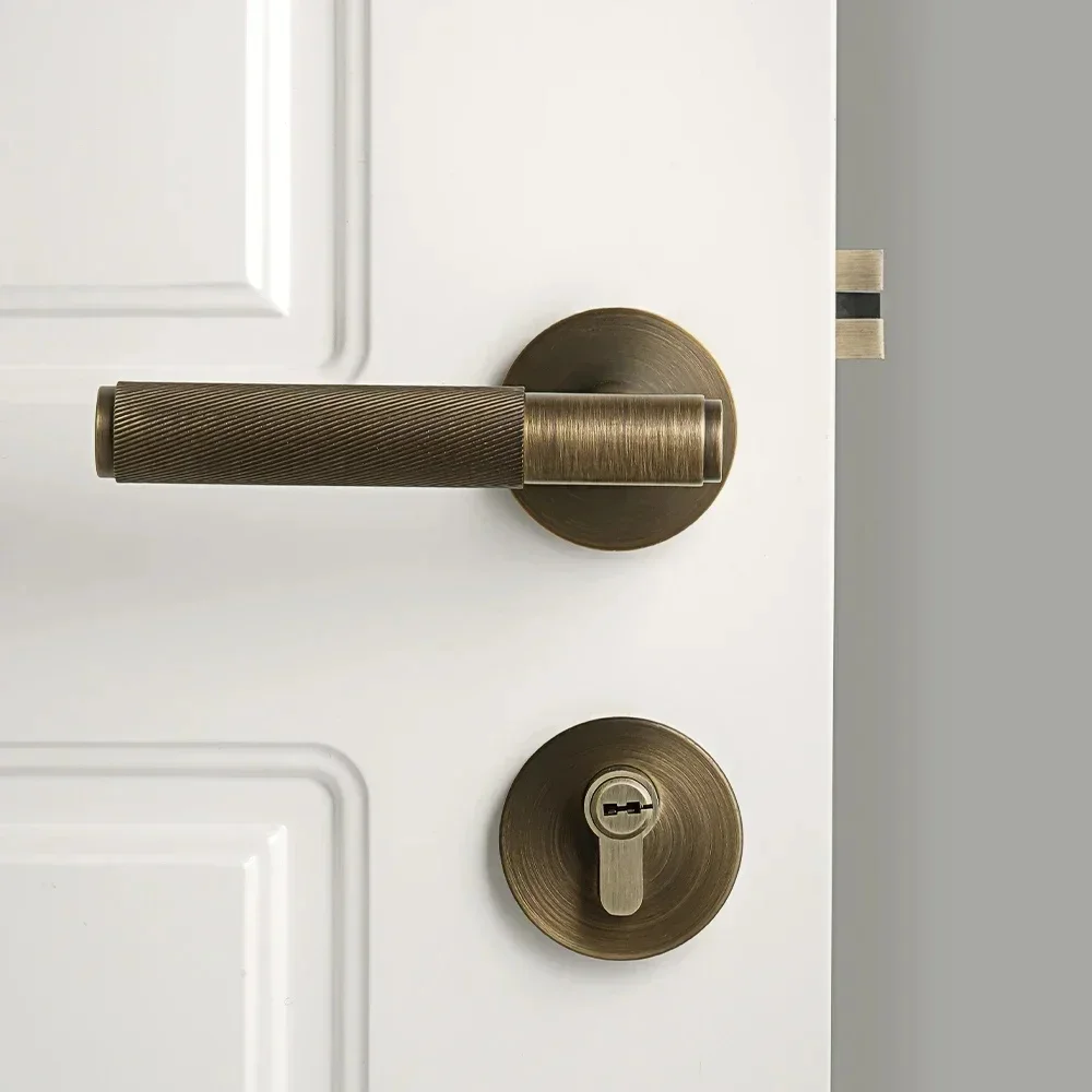 DOOROOM Nieuwe Messing Gekartelde Deurslot Handvat Set Privacy Dummy Zwart Goud Interieur Slaapkamer Badkamer Dubbele Houten Deurhendel Binnen - afbeelding 2