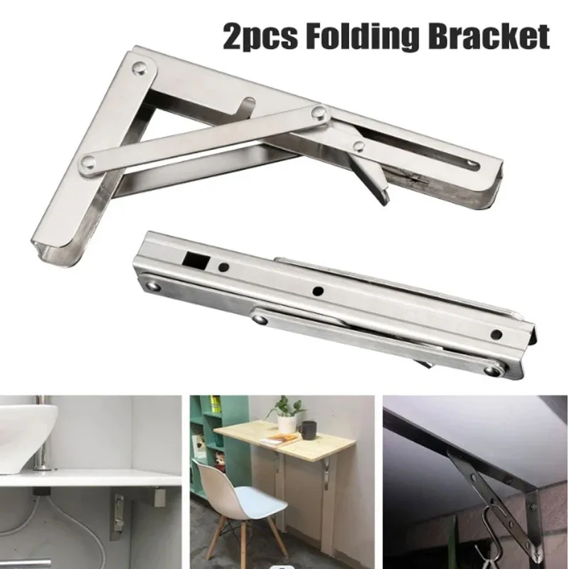 2 Pcts Stainless Steel Folding Table Stand, Rack Bench, 200kg Load, Heavy Wall Shelf Holder, Right Angle Holder