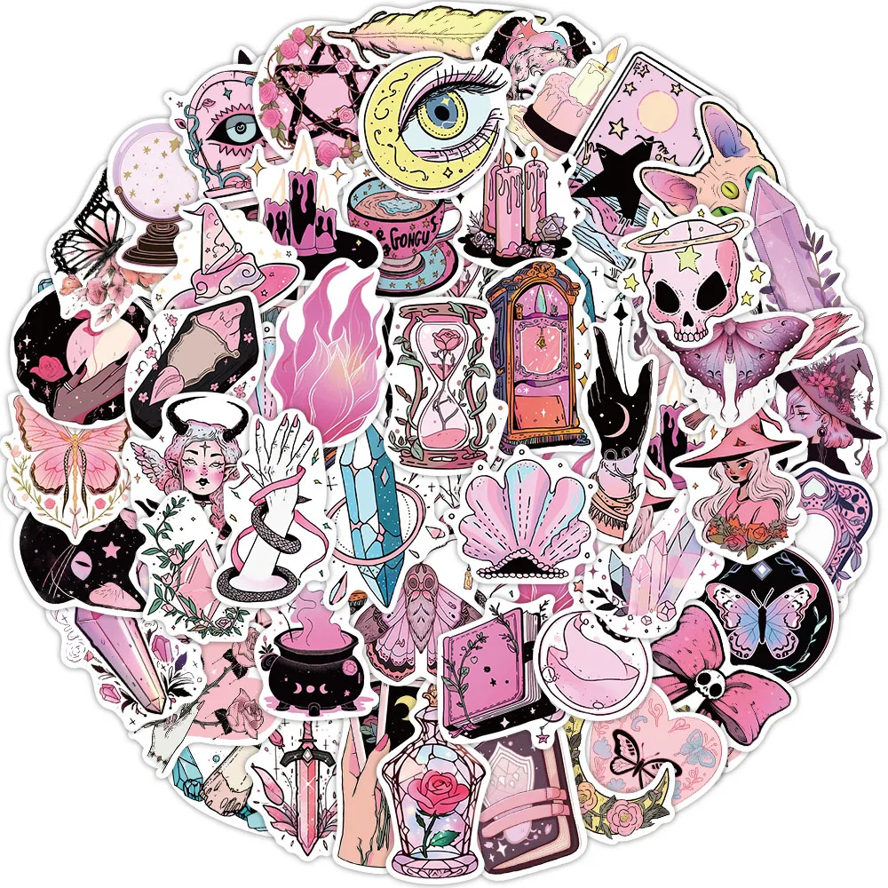 50 pçs dos desenhos animados rosa bruxa graffiti adesivos decorativos guitarra motocicleta caso de telefone diy portátil adesivos à prova dwaterproof água brinquedo