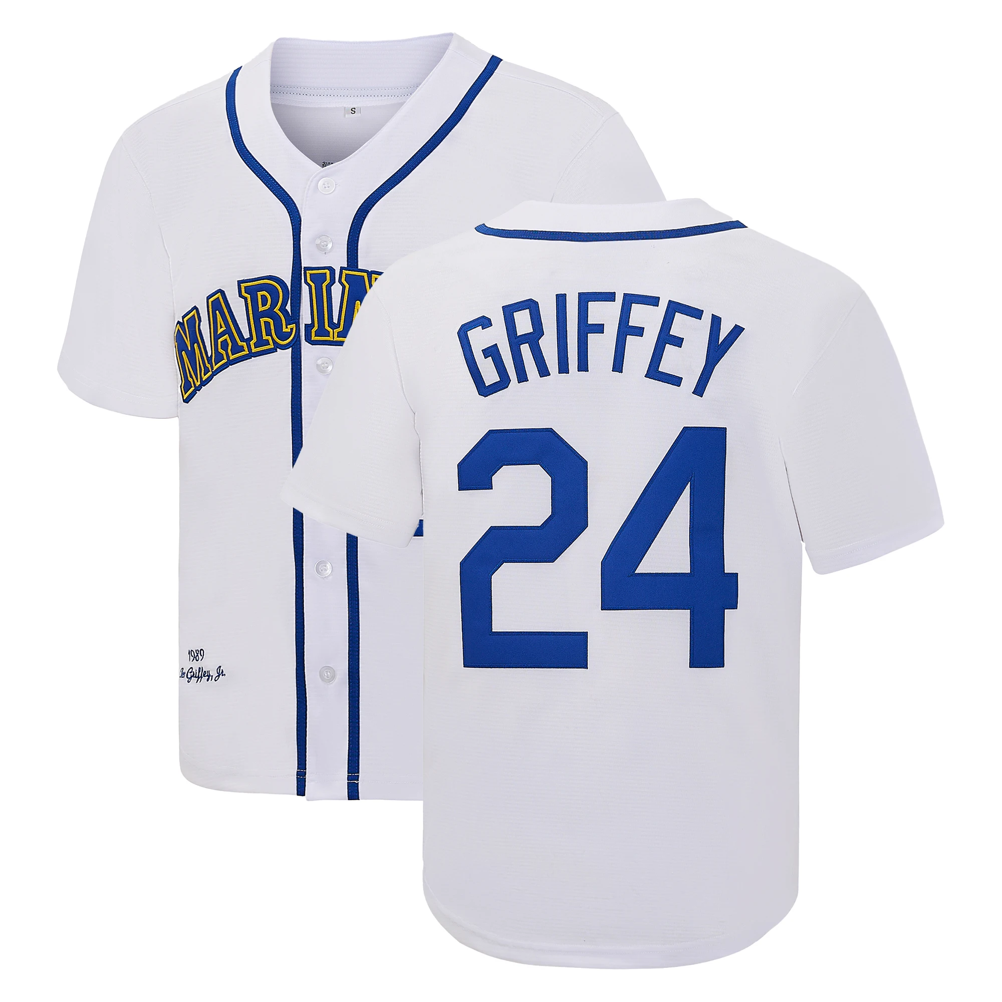Men's #24 Griffey White Baseball Jersey, Letter Embroidery Training Match Baseball clothing Holiday Gift