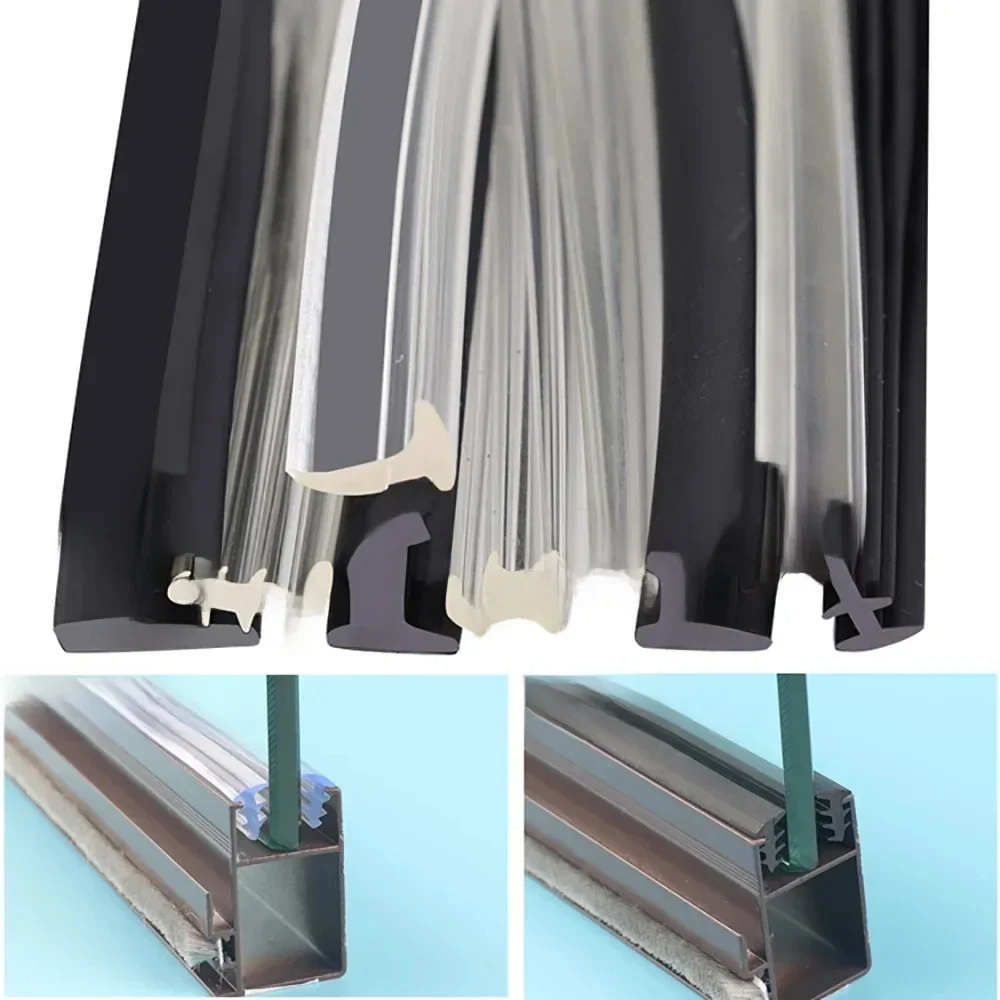 Bande d'étanchéité de Type trois T en alliage d'aluminium, 1/2/3/5M, accessoires fixes pour porte et fenêtre en verre, caoutchouc de Silicone, remplissage d'écart de fente pour carte