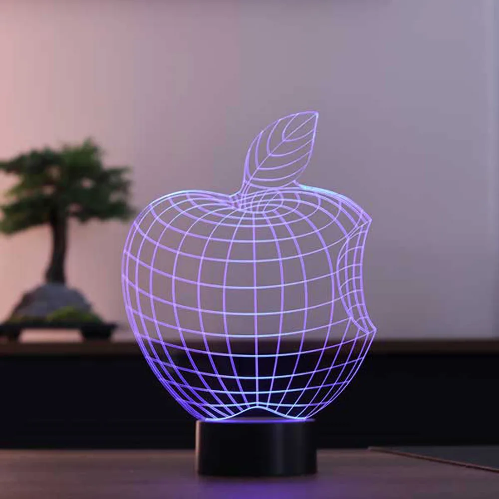 

3D иллюзия Apple акриловый ночник 12 вольт адаптер дневсветильник фрукты подарок дизайн деревянная основа настенная неоновая лампа Проектор светильник Genshin Impact ночник аниме украшения для дома декор комнаты декор