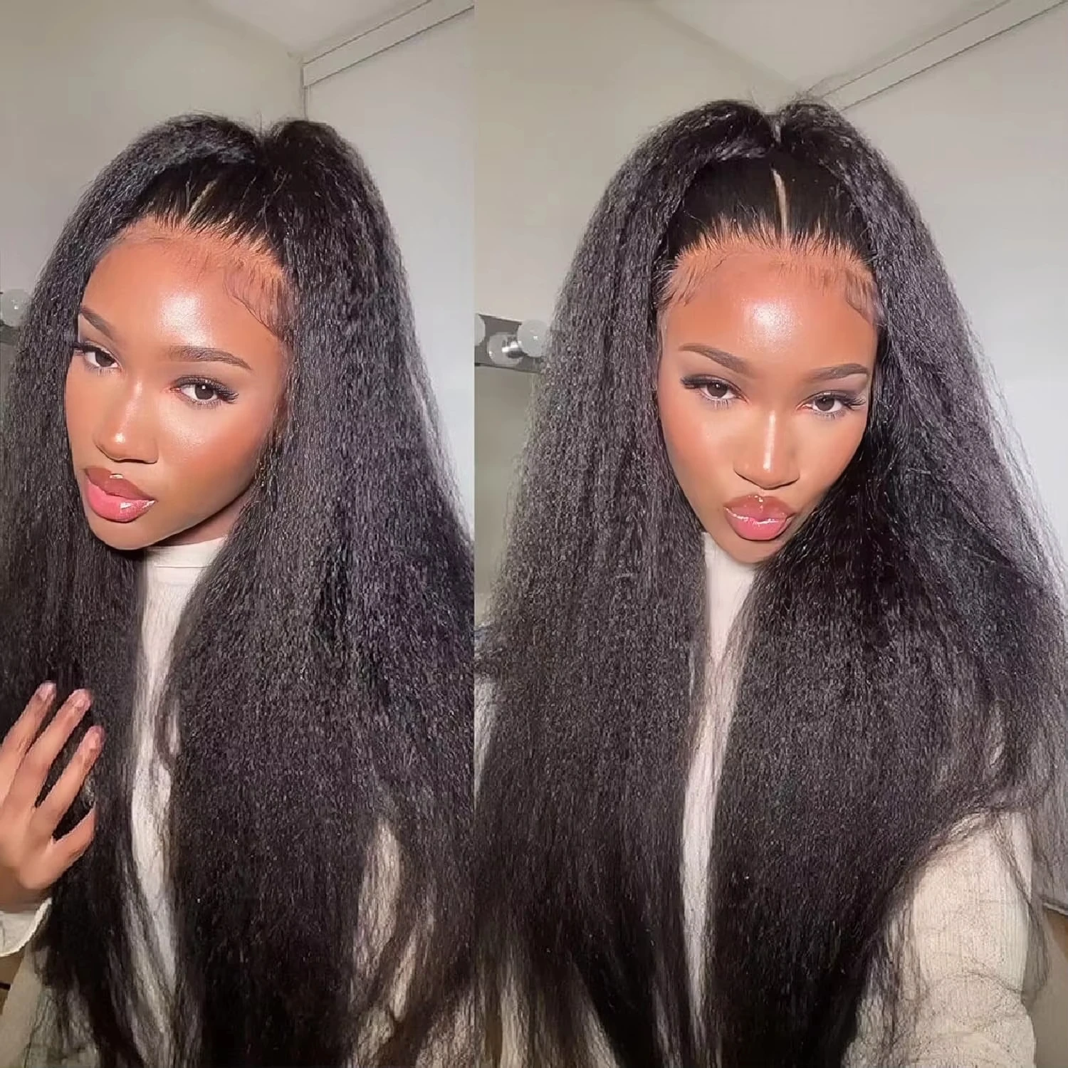 Kinky Straight Wigs Human Hair 4c Edges Baby Hair Lace Front Wigs Glueless Wigs Human Hair 13x6 HD Lace Frontal Wig Human Hair