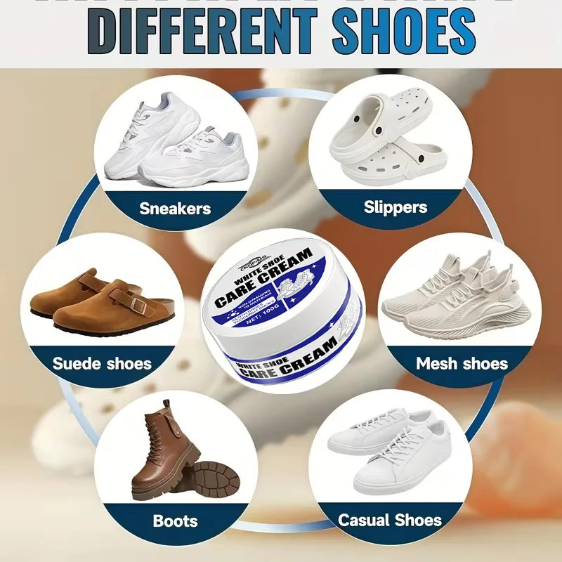 Crème nettoyant pour chaussures blanche : détachant et blanchissant pour baskets, toile, simili cuir - formule facile sans rinçage.