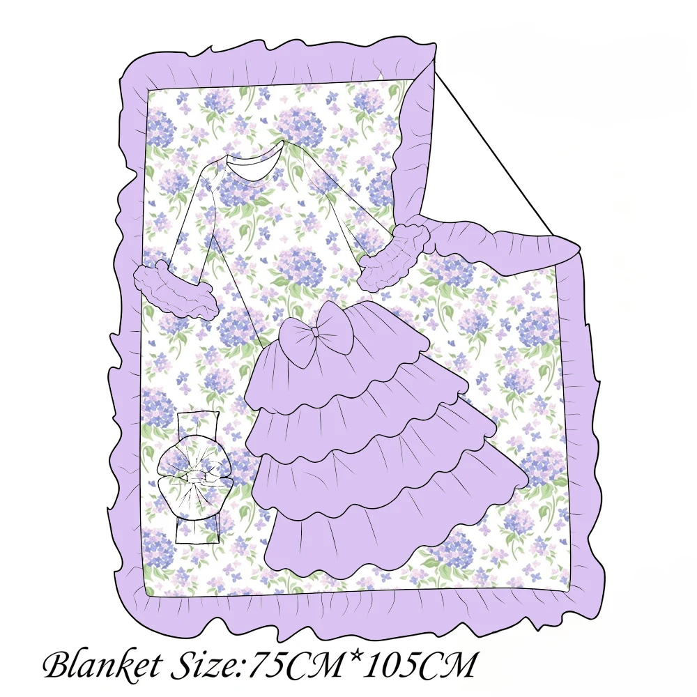 Girls Floral Print Long-Sleeved Gauze Blanket 2-Piece New Baby Clothing Set Boutique Children's Series