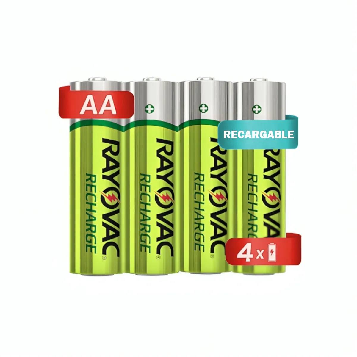 4 batteries rechargeable Rayovac size AA 1350 Mah batteries