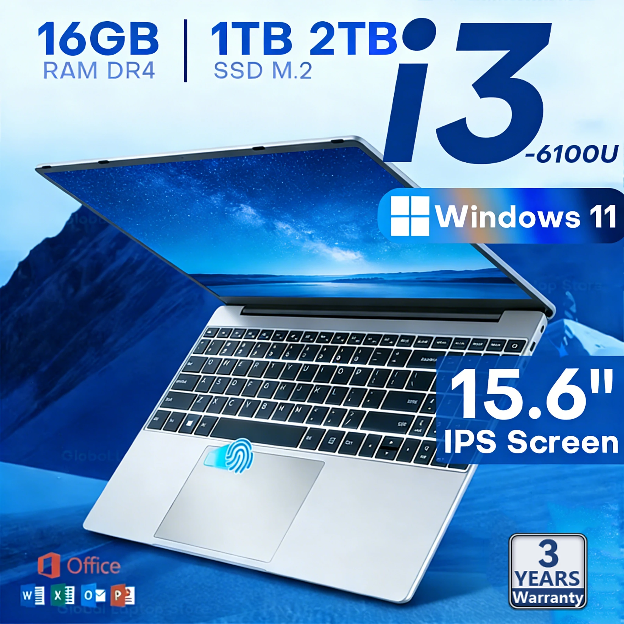 Portátiles empresariales de 15,6 pulgadas, portátil Intel, portátil ultradelgado, Intel Core i3-6100U, 16 GB de RAM, 1 TB SSD, ordenador para oficina y estudio, Windows 11