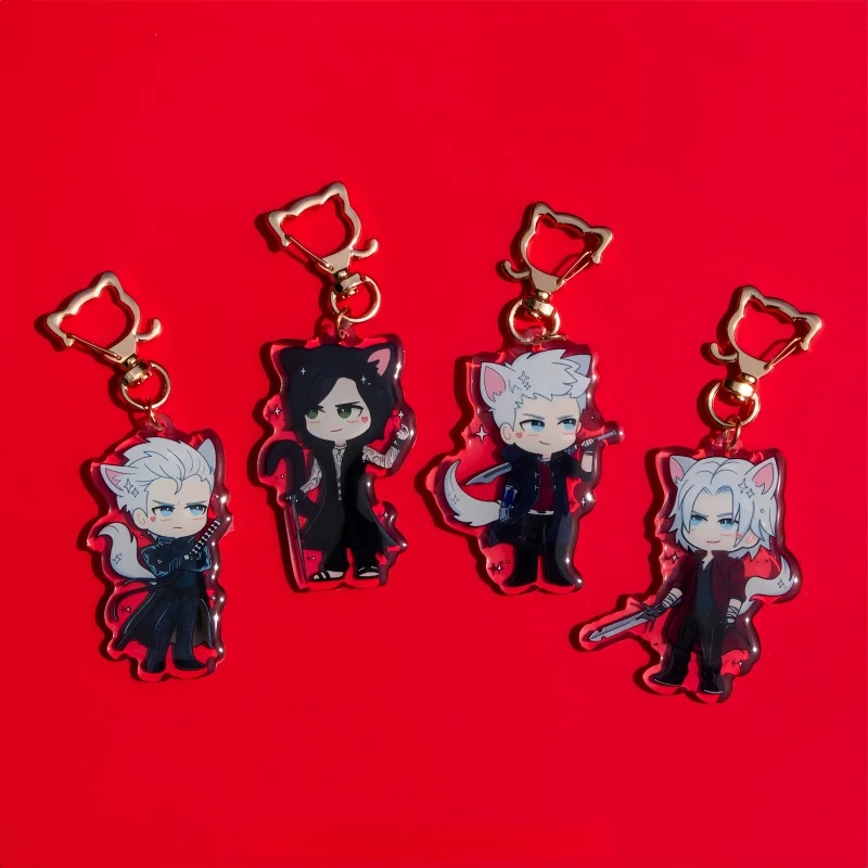 Devil May Cry Dante & Vergil Cat Acrylic Charm Keychains Chibi Neko Style for Game Fans