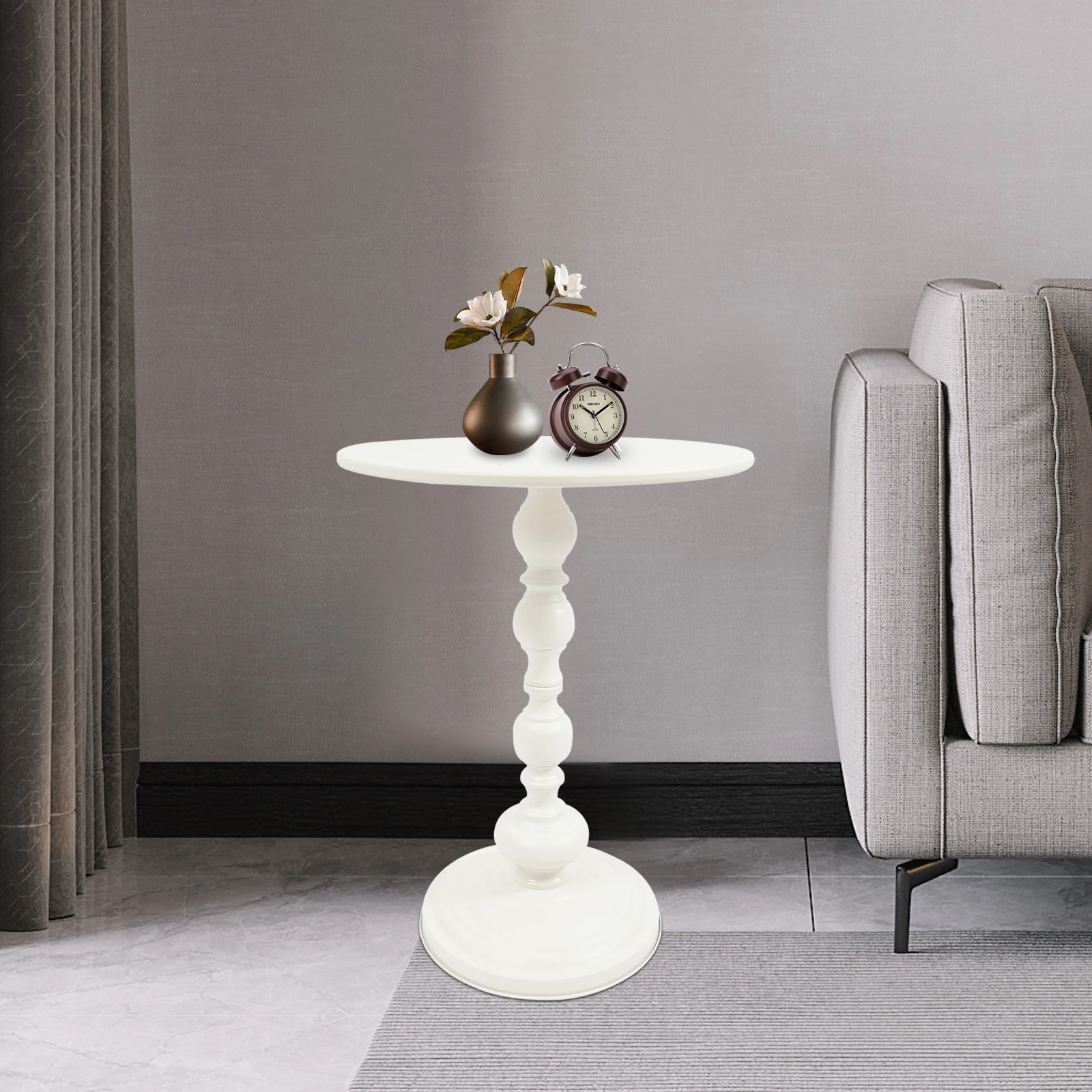 17lb Capacity Sofa Side Table, Vintage Round Accent Table with Carbon Steel Frame, Easy Assembly Side Stand