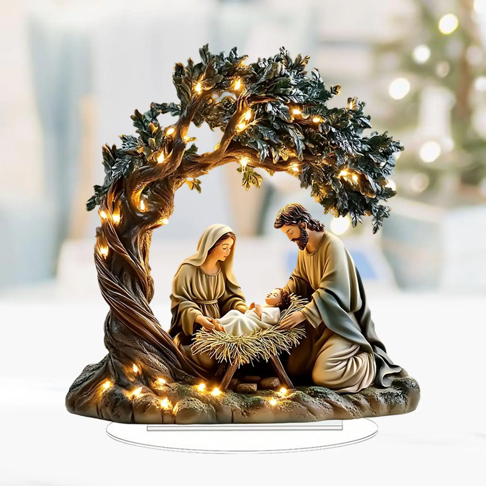 2D Acrylic Virgin Mary Statue Jesus Nativity Scene Figures Classic Exquisite Religious Decoration Christmas Desktop Home Decor