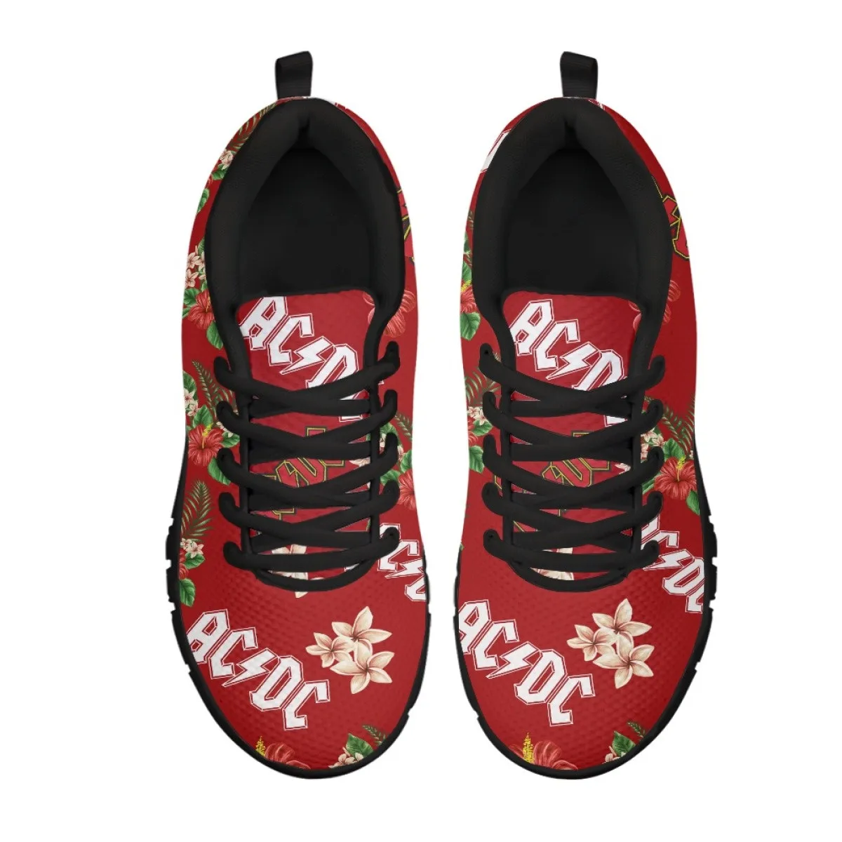 INSTANTARTS Rock Band Hibiscus Floral Print Women's Sneakers Top Quliaty Outdoor Skateboard Casual Shoes Flats Walking Footwear