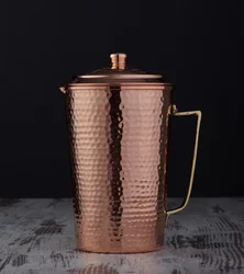 Hammered Solid Unlined Copper Water Moscow Mule Pitcher Jug Vessel with Lid, 70 fl Oz. , Water Ibrik, Ayran Ibrik , Wine Ibrik