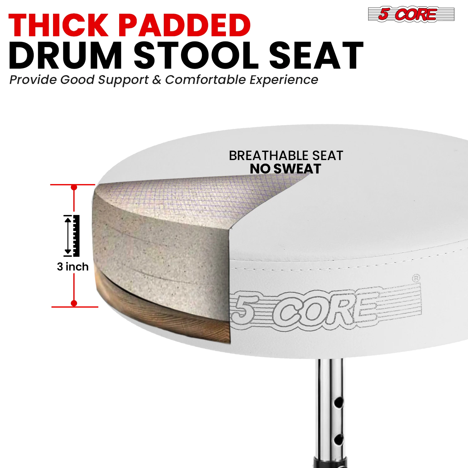 5 Core Drum Throne Padded Adjustable Guitar Stool Drummer Seat for Adults & Kids DS CH WH
