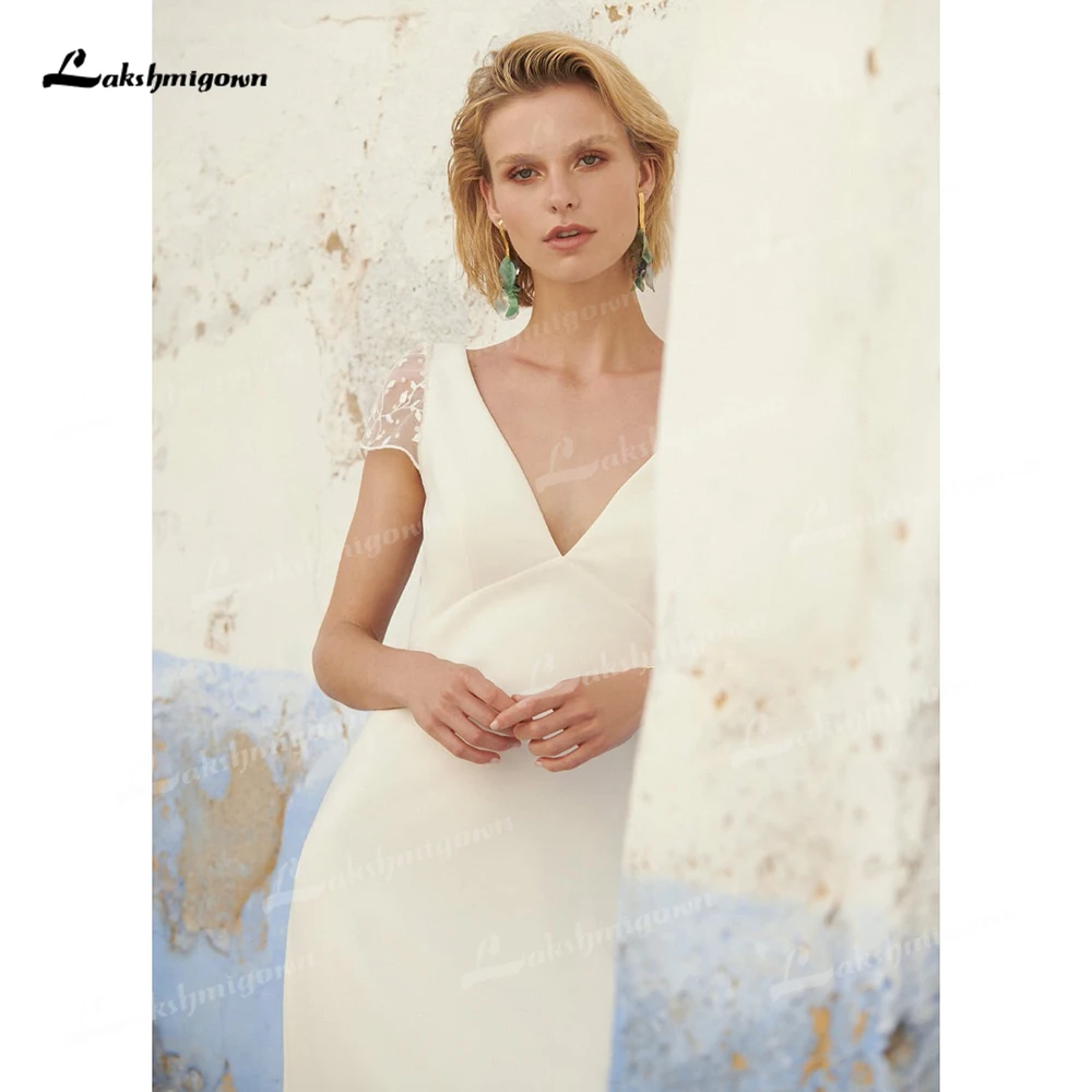 Lakshmigown abito da sposa a sirena in raso con bottoni aperti sul retro in pizzo con spacco Sexy per le donne abito da sposa Boho vestidos de novia