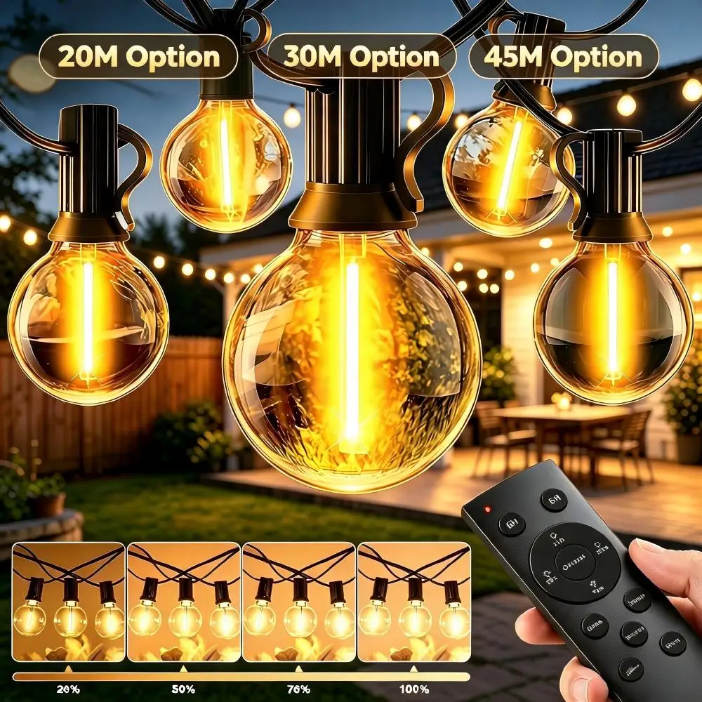 G40 Außenbeleuchtung IP44 Wasserdicht 24V Dimmbare Terrassenlichter Hängende LED-Glühbirnen für Garten Veranda Balkon Party Hochzeit Dekoration