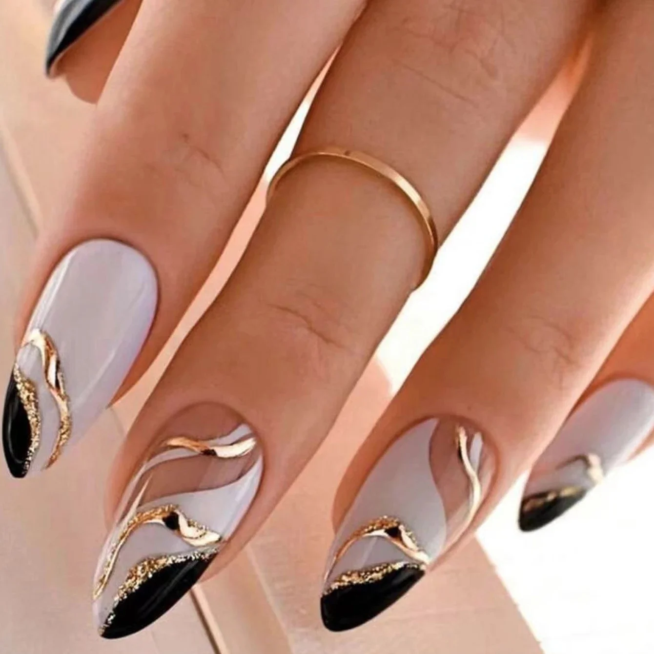 24 stuks lange Franse minimalistische kleur bijpassende nagels met 1 jelly gel en 1 nagelvijl - afbeelding 2