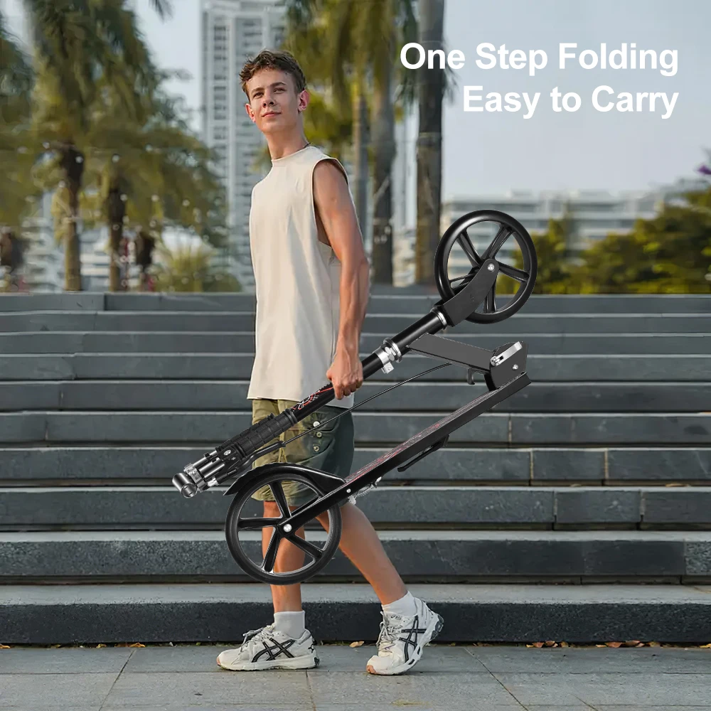 سكوتر ركاب قابل للطي مع مقبض قابل للتعديل ارتفاع إطار أسود فرامل خلفية وتعليق للأطفال من سن 6 إلى 12 عامًا والكبار