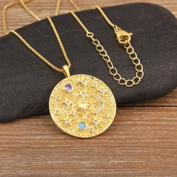 Nidin New Korean Cute Sun Star Moon Shape Charms Jewelry Round Pendant Necklace Fashion Daily Party Gift Factory Wholesale