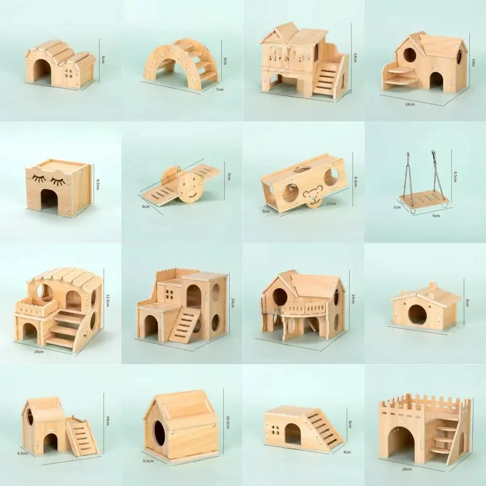 Balançoire en bois pour hamster, petite villa, jeu d'escalade pour animaux de compagnie, cabane à mâcher, accent de couchage, jouet jetable pour cacher la ruine de caille