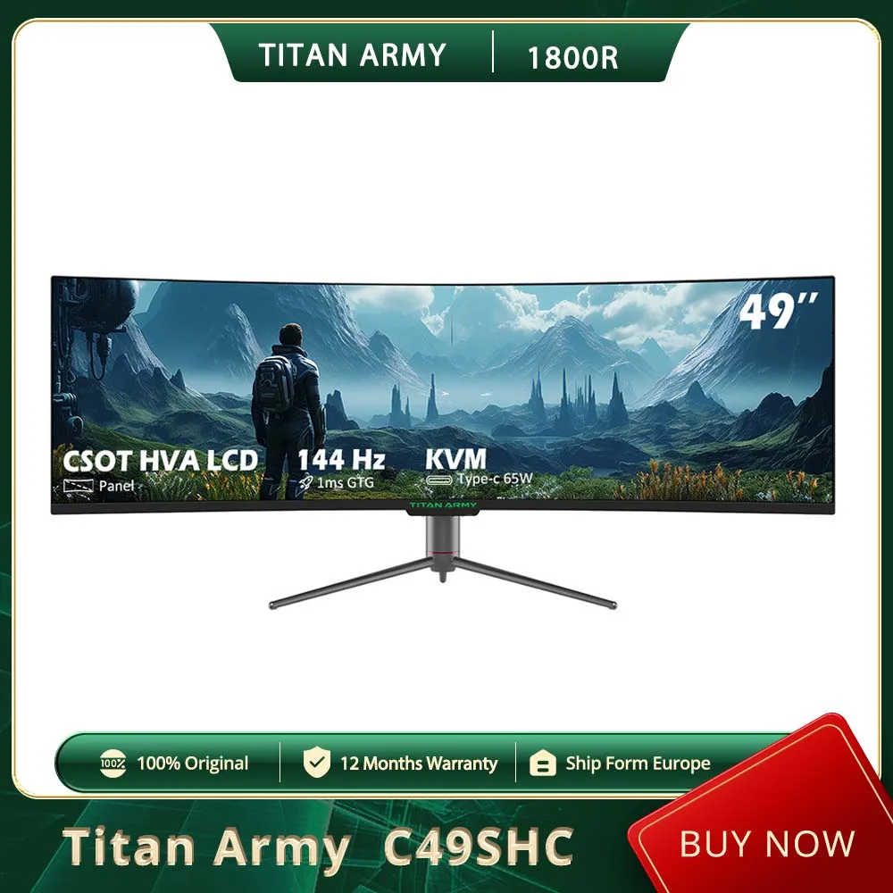 TITAN ARMY C49SHC 49-Zoll-Gaming-Monitor, 32:9 übergroßer gebogener Bildschirm, 144 Hz, intelligenter PIP/PBP-Split-Bildschirm, 3840 x 1080 CSOT HVA-Panel