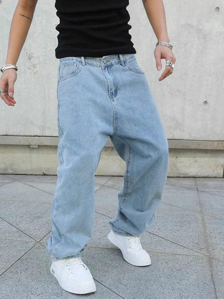 Wiosna Jesień Mężczyźni Baggy Jeans Oversize Proste Luźne Casualowe Spodnie Dżinsowe Jednolity Kolor Streetwear Moda Y2k Spodnie z szerokimi nogawkami — zdjęcie 2