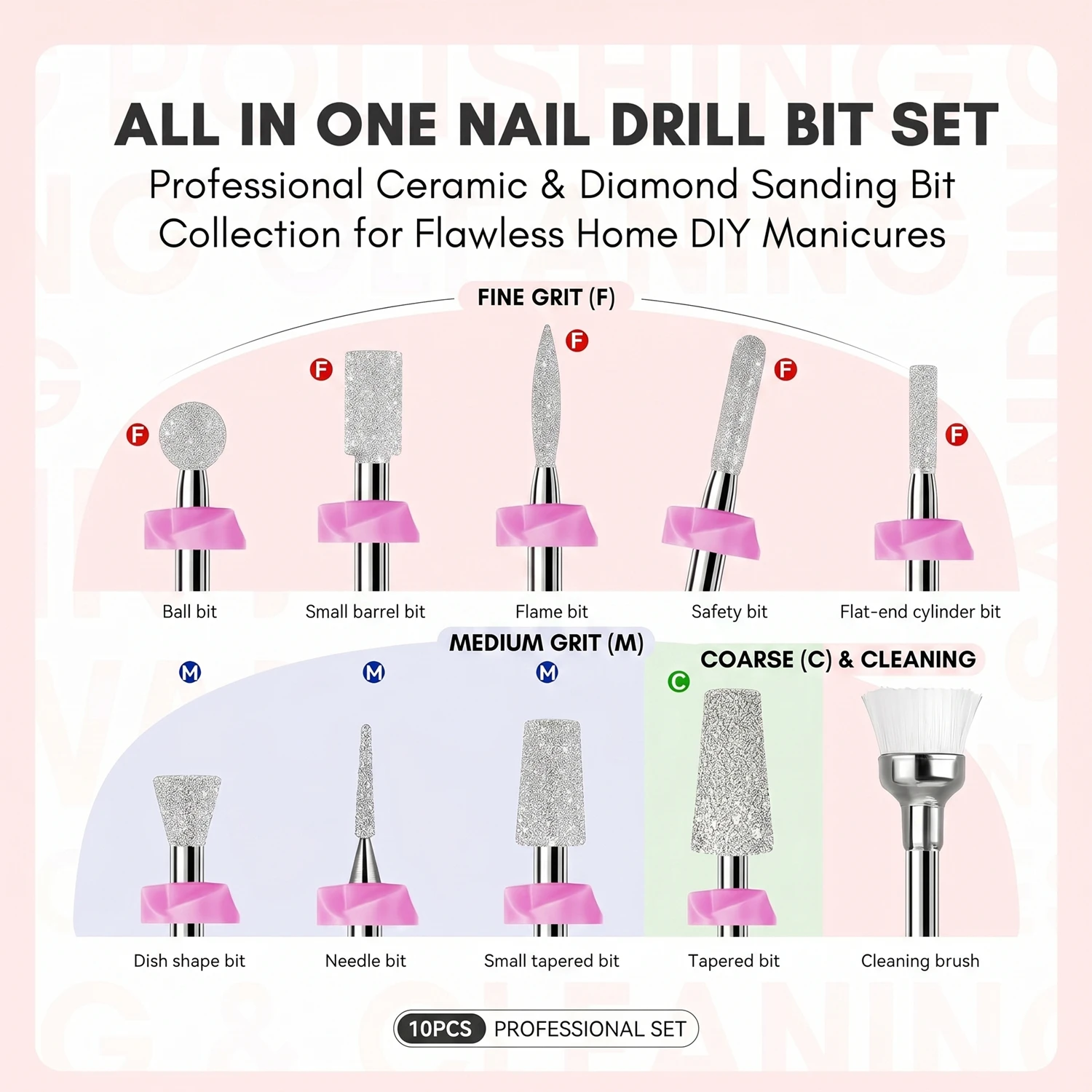 

10Pcs Nail Drill Bits Diamond Sanding Bit Set for E-File Cuticle Cleaner Nail Bit Kit Acrylic Nail Art Manicure Prep DIY Salon