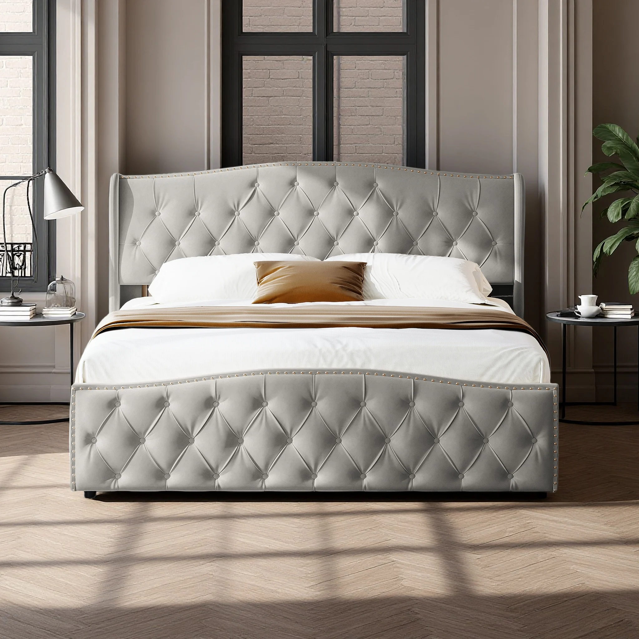 Lit 160 x 200 avec Sommier Coffre, Lit Double Hydraulique avec sommier à lattes et espace de rangement,Sans Matelas, velours