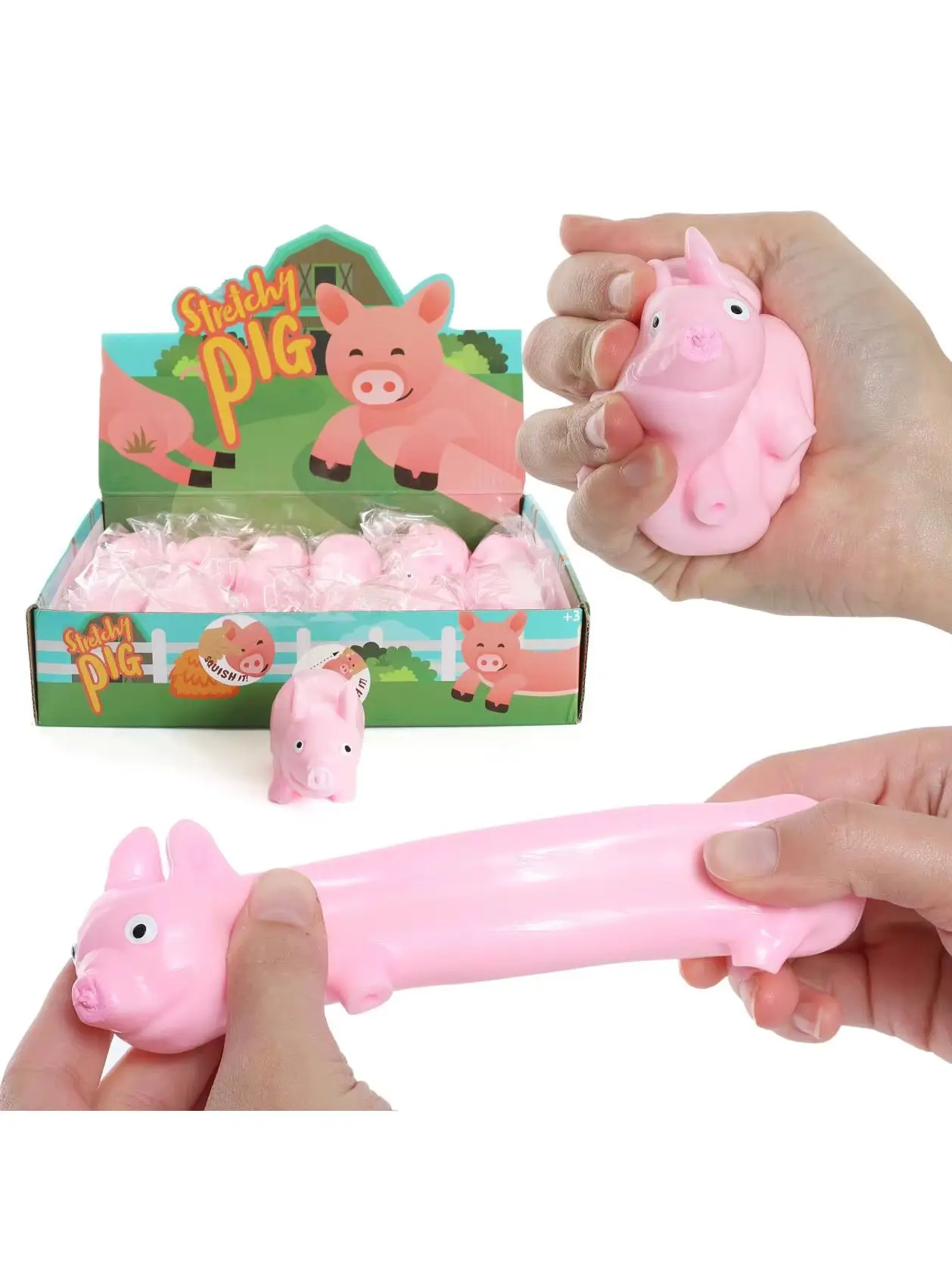 Pack of 3 Stretchy Pig Toy  Pink Squishy Toy Pig - Kids Squishy Fun Christmas Stocking Filler Childs Party Bag Fidget Games