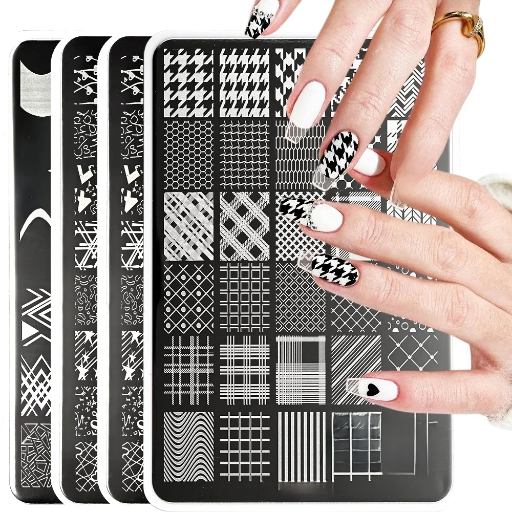 Plaques d'estampage pour ongles, 15x10cm, pétales de dentelle, plantes papillon, modèles de tampons abstraits, impression de vernis géométrique, pochoirs pour ongles, moules