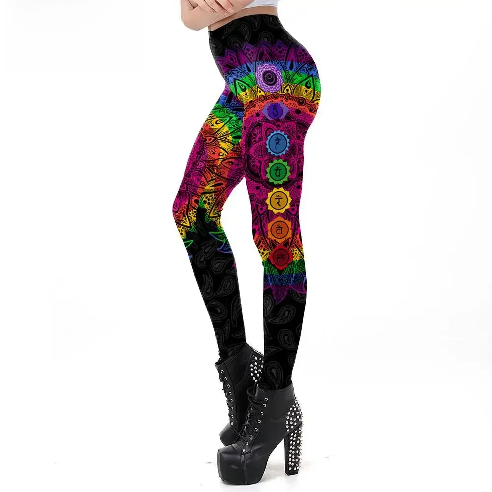 NADANBAO siedem Chakra Mandala legginsy kobiety spodnie do ćwiczeń Aztec okrągły OM drukowane legginsy moda Outdoor Legins — zdjęcie 2