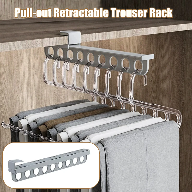 Retractable Trouser Rack Wardrobe Top Installation Clothes Organizer In Cabinets Pull Out Clothes Rail Rack Wardrobe Storage