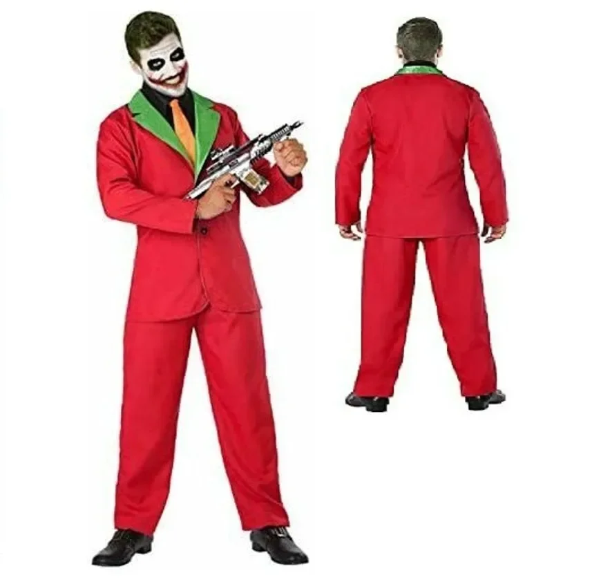 Adulto homem vermelho palhaço palhaço traje para halloween carnaval teatro aniversário