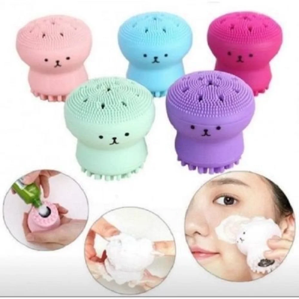 Esponja Facial de Silicone Macia para Banho e Esfoliação - Rosa - Formato de Polvo