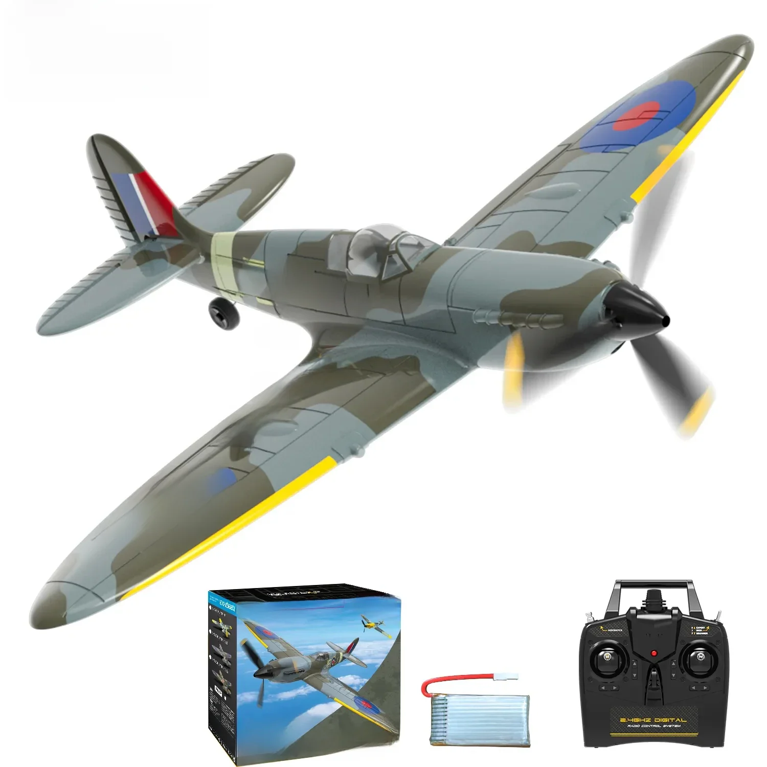 Volantex nowy Spitfire zdalnie sterowany samochód EPP 400mm rozpiętość skrzydeł RC myśliwiec jeden klucz akrobacyjny 2.4G 4CH RTF Warbird samolot — 2