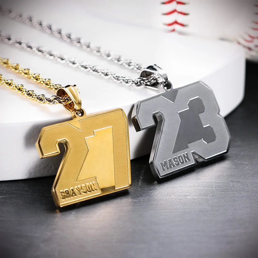 AILIN Dropshipping Personalized Men Baseball Soccer Stainless Steel Necklace Name  Pendants Number Jewelry Fathers Day 2022 Gift