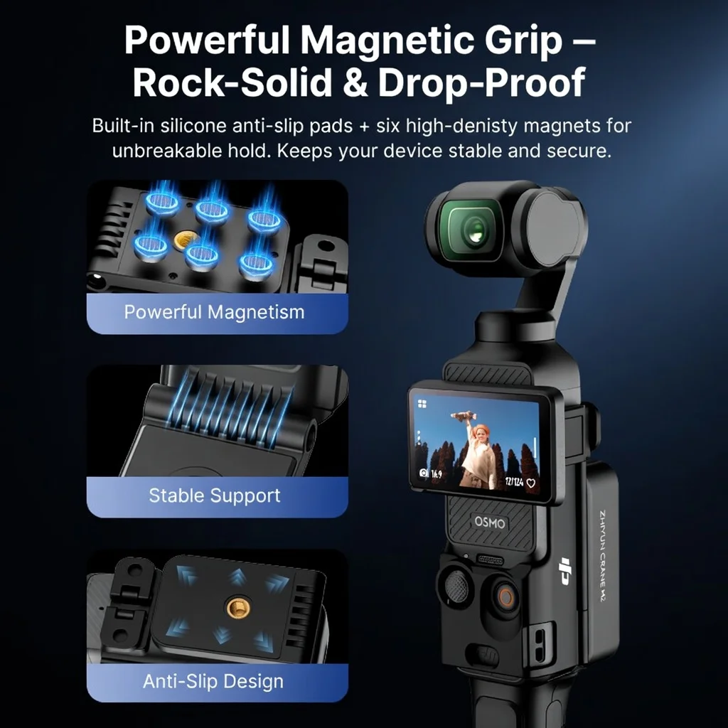 Ronkoen PZ-01 For DJI Osmo Pocket 3 Magnetic Case with Detachable MagSafe Plate Adjustable Tripod Mount camera accessories view 4