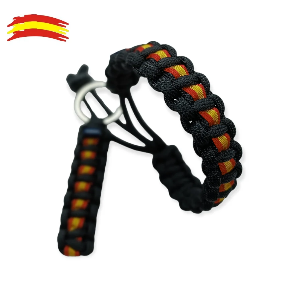 Adjustable paracord bracelet,black military, Spanish constitutional flag, keychain, fashion, accessory.