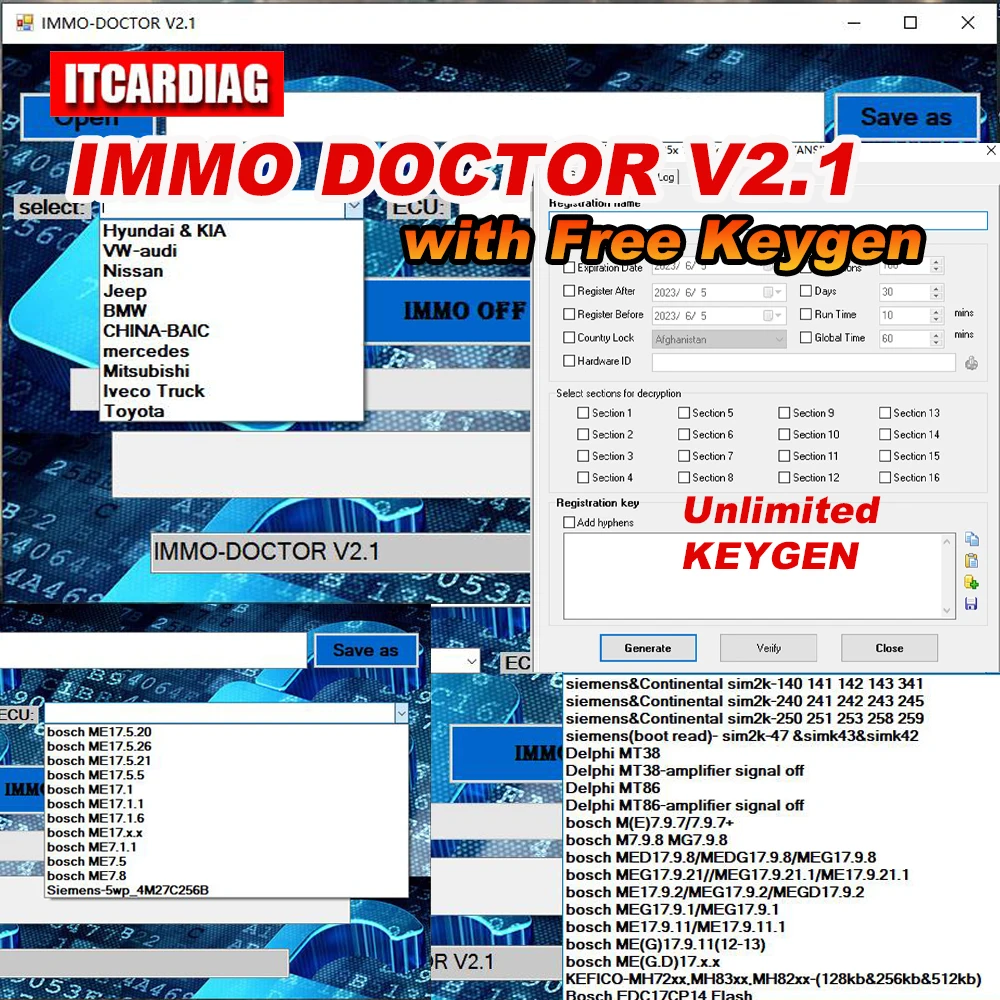 2023 immo doctor v5.0 mit unbegrenztem keygen multi brand immo off software ecu chip tuning für sim2k mt38 me 17.9.2 med 17.9.8