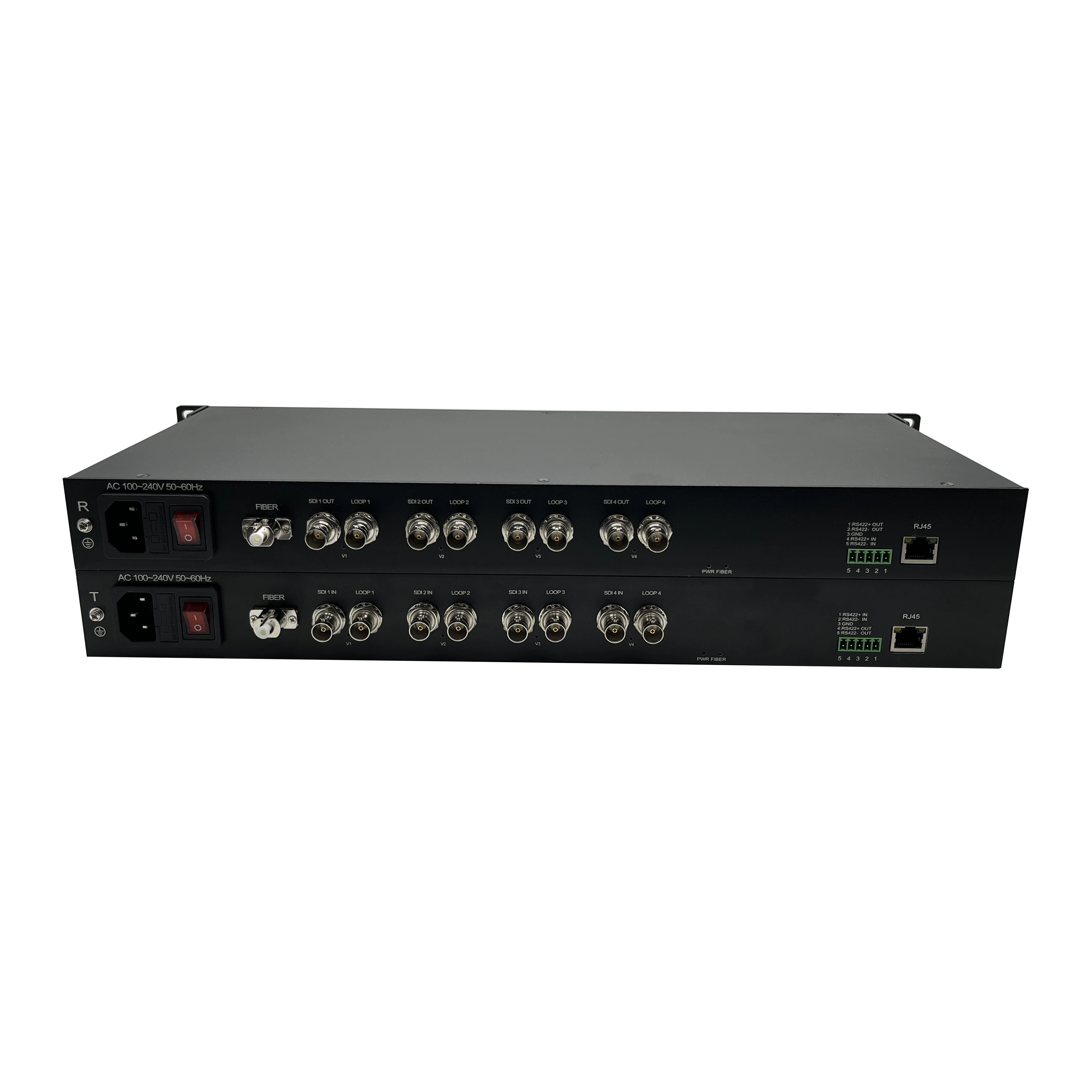 4 channel forward 12G-SDI video with loopout;single fiber single mode（1U rack type）10KM LC 12G-SDI Fiber Optic Converter