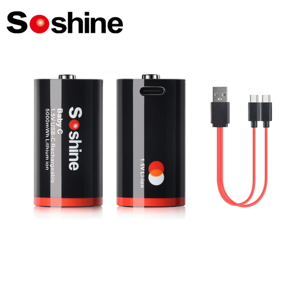 Soshine USB 5000mwh akumulatory 1.5V rozmiar C bateria litowa USB akumulator litowo-jonowy do światła awaryjne pianino elektroniczne