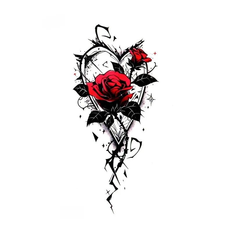 5 Styles de Tatouages Temporaires Imperméables à la Rose Rouge pour Hommes, Motifs Vignes, Art Corporel, Fausses Manches de Tatouage pour Enfants, Autocollants de Tatouage Flash
