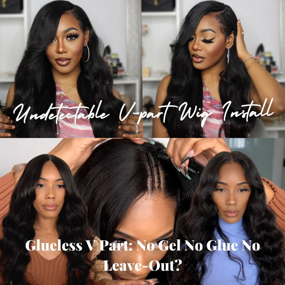 UNice Hair V Part Wig Human Hair Upgrade U Part Wig Natural Body Wave V Part Wig No Sew In V Shape Mininal Leave Out Easy Blend