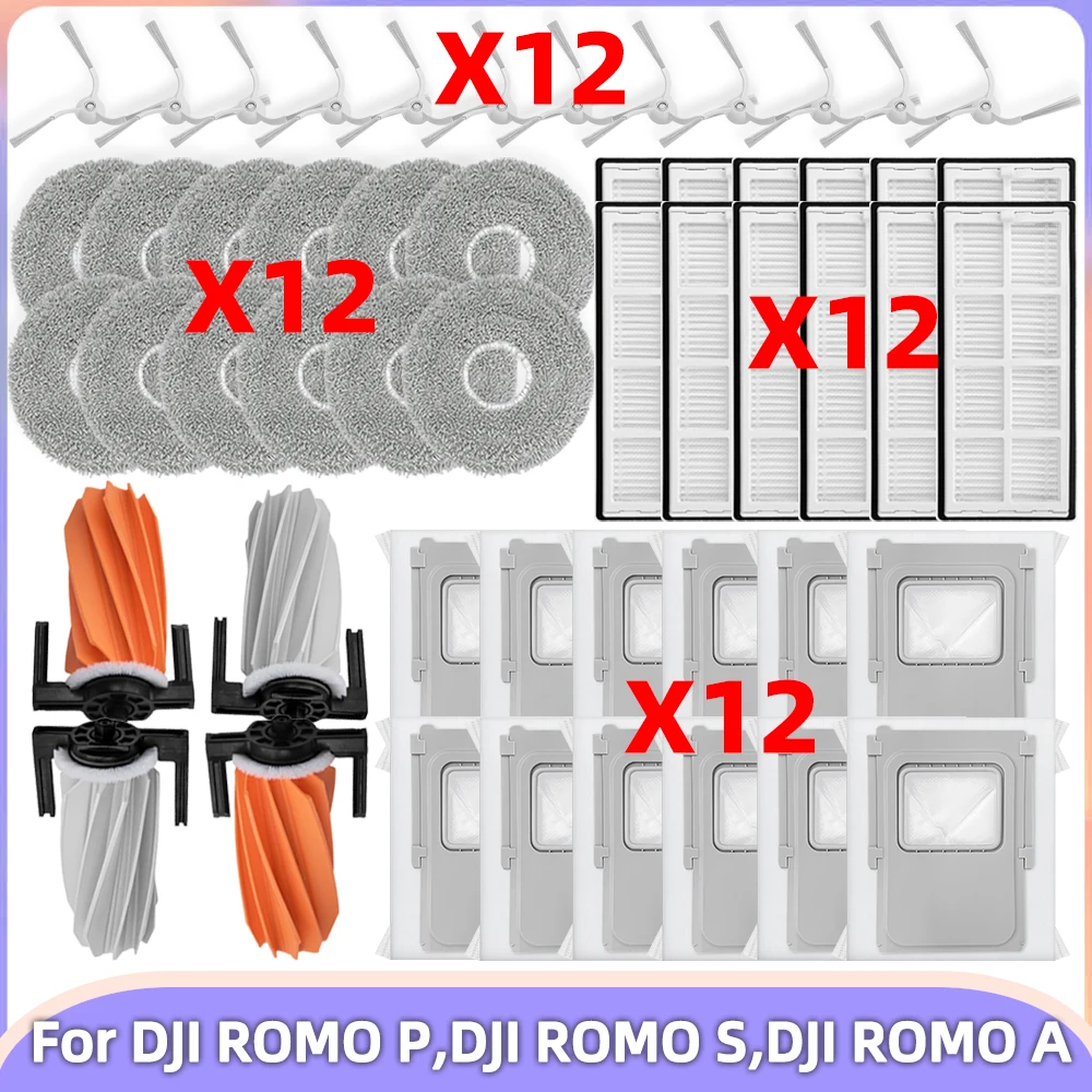 Kompatibel für DJI ROMO P / ROMO S / ROMO A Staubsaugerteile Hauptwalze Seitenbürste Moptuch Staubbeutel HEPA-Filter Zubehör