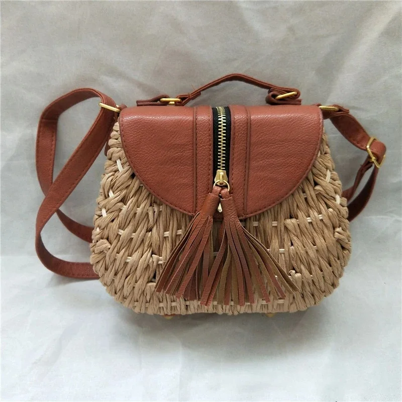 Mała świeża torba ze słomy Crossbody na plażę i rekreacyjne ramię damska torba pleciona torba — zdjęcie 2