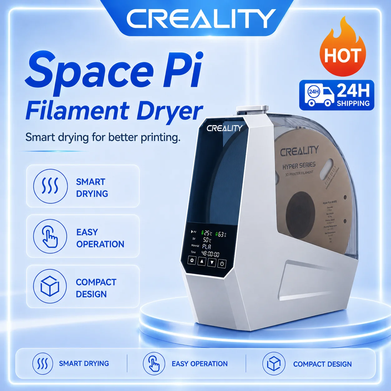 

Creality Printer Filament Dryer Box For Creality K1 C/ Ender 3 V3 KE /SE Space Pi Filament Dryer 360° Hot-Air Heating 1KG 3D