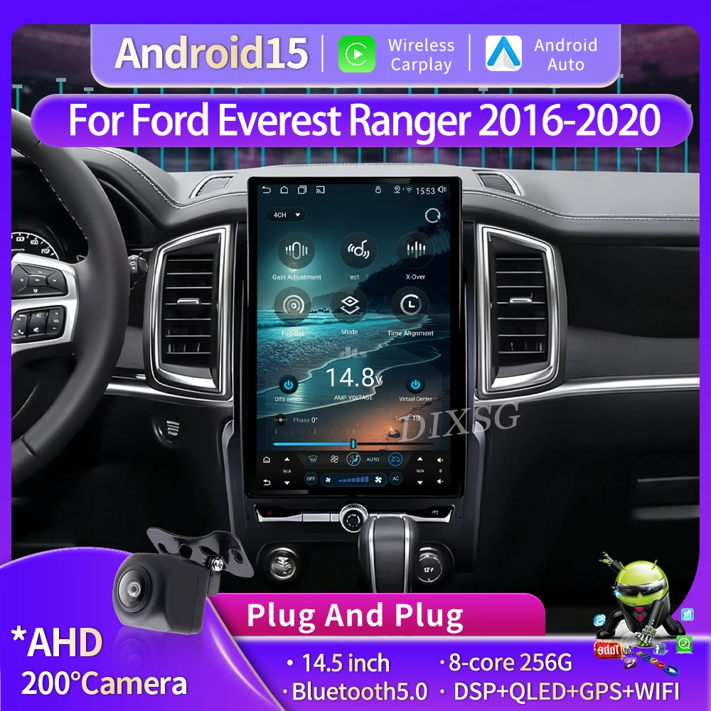 

14,5-дюймовый Android 15 для Ford Everest Ranger 2016-2020: автомобильная магнитола, мультимедийный видеоплеер, GPS-навигация, беспроводной CarPlay, Bluetooth