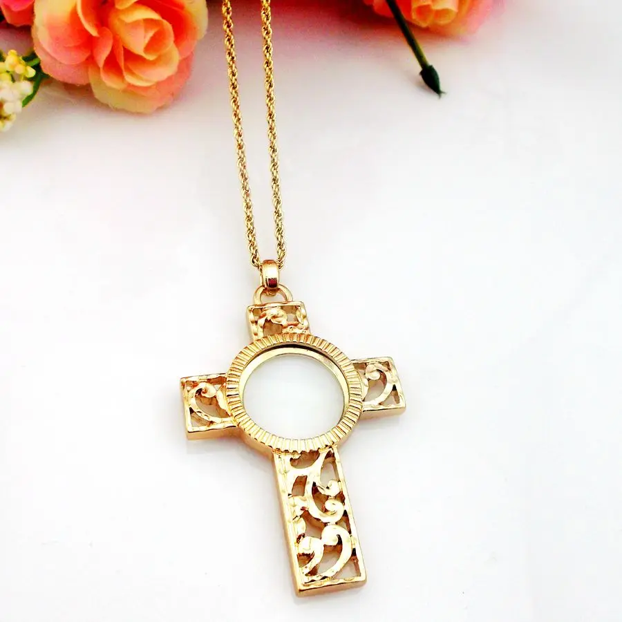 Mini Portable  Accessories Necklace  Cross Old Man Reading HD Handheld 2x Reader Enlarged Mirror